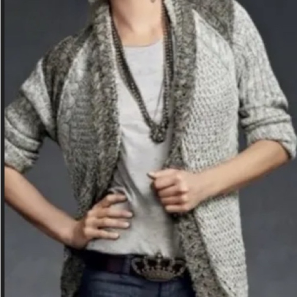 CAbi #910 Women's Gray Circle Shawl Collar Chunky Knit Cardigan Sweater Sz L